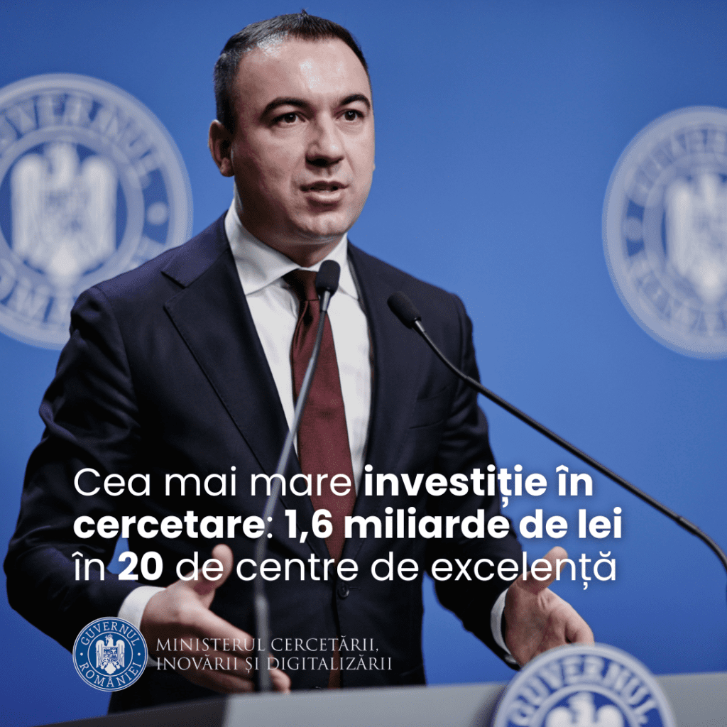MCID anunță cea mai mare investiție făcută vreodată în cercetarea românească: 20 de centre de excelență în cercetare vor fi finanțate cu 1,6 miliarde de lei